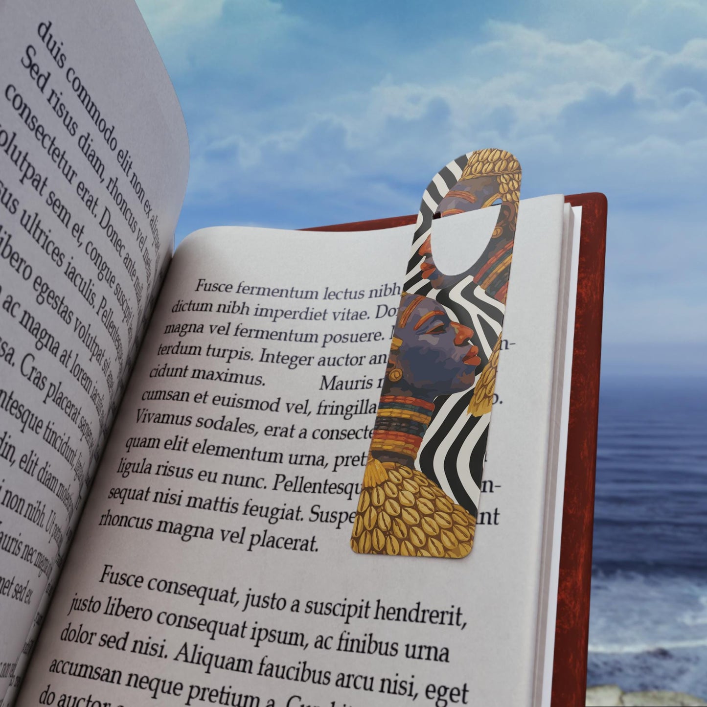 Bangwa Mask Bookmark, Zebra Print, Ethnic Fabric, Book Lover Gift