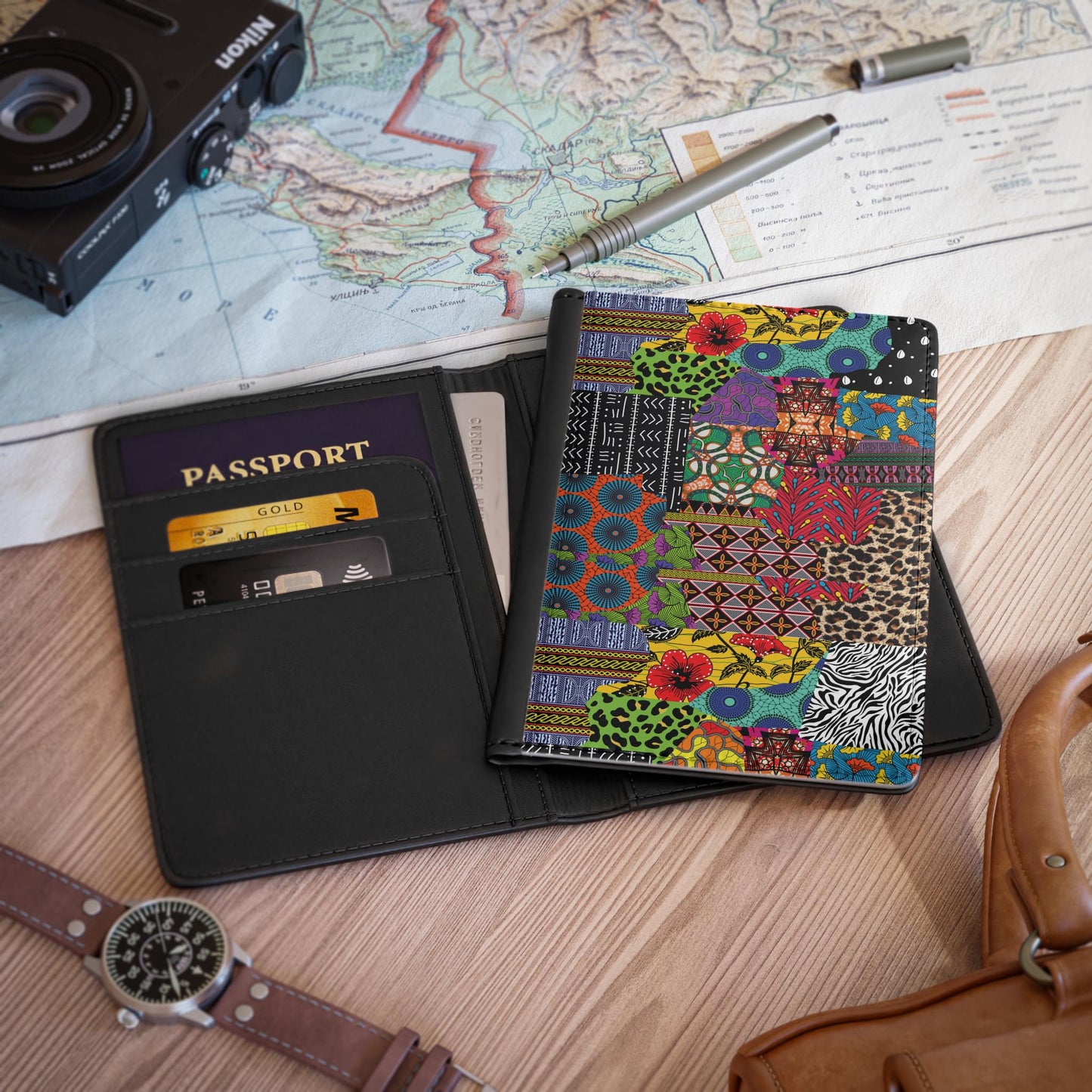 Ankara Print Passport Cover, Faux Leather Passport Travel Wallet
