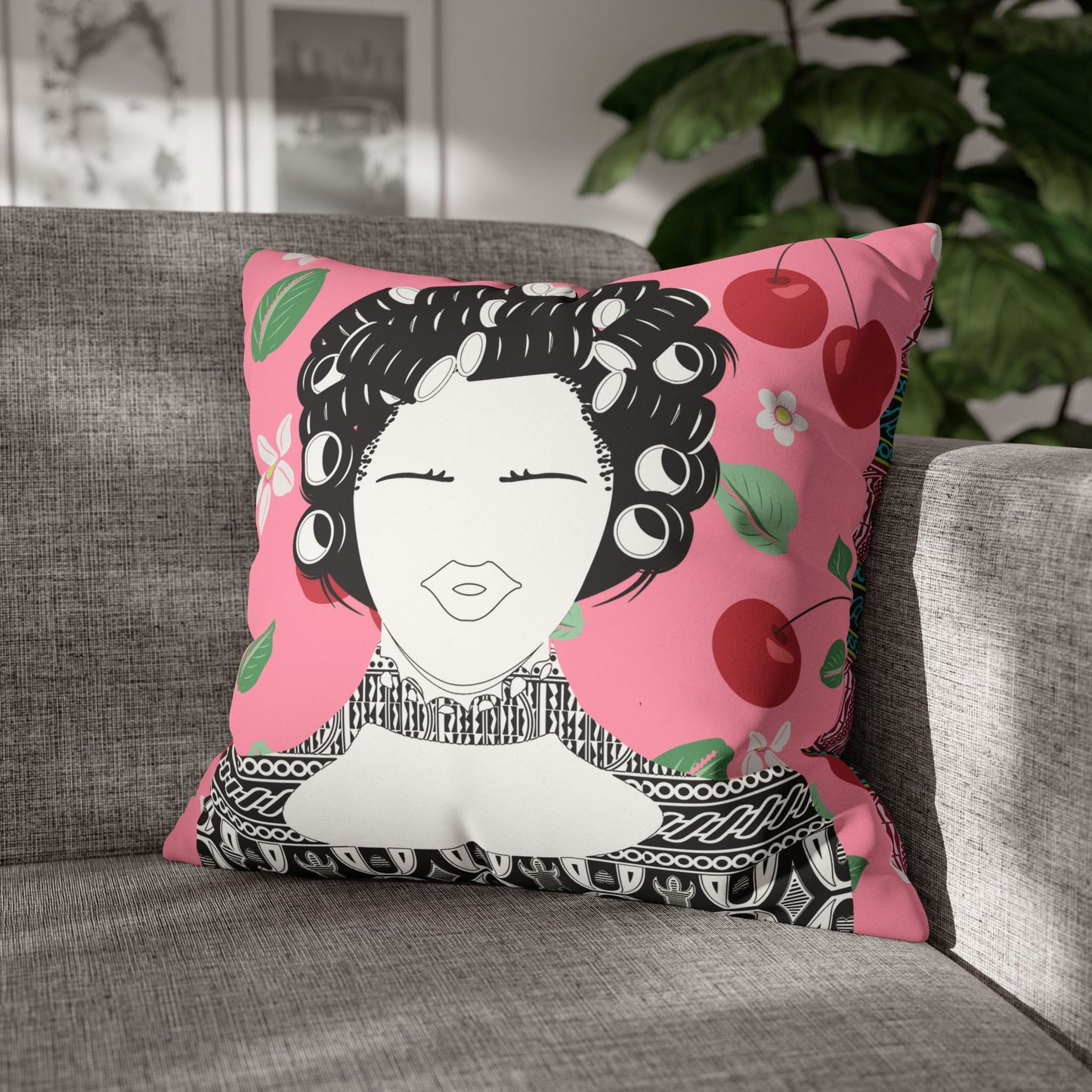 Chantal(BW) Two-Sided Faux Suede Square Pillow Case on Cowries and Cherries