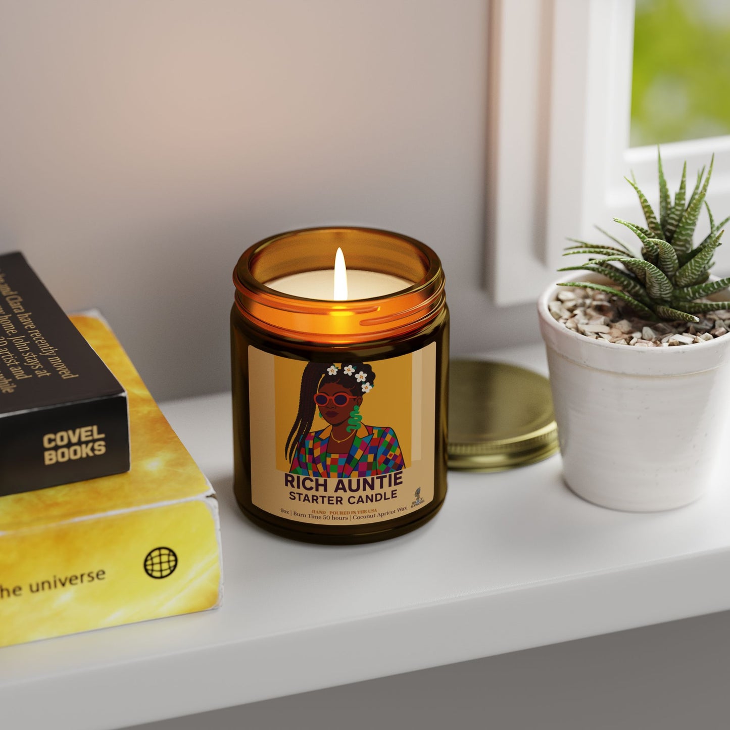 Rich Auntie Coconut Apricot Wax Scented Candles (Color), Afrocentric Candle – African Inspired Home Decor,Home Fragrance Decor, Aromatherapy Gift, Relaxation Candle