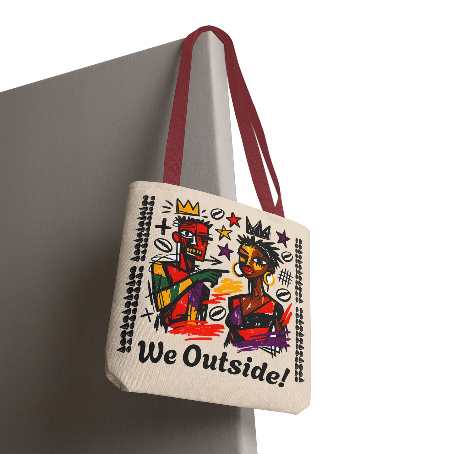 We Outside! Canvas Tote Bag, Abstract Couple Artwork Print , Street Art Design