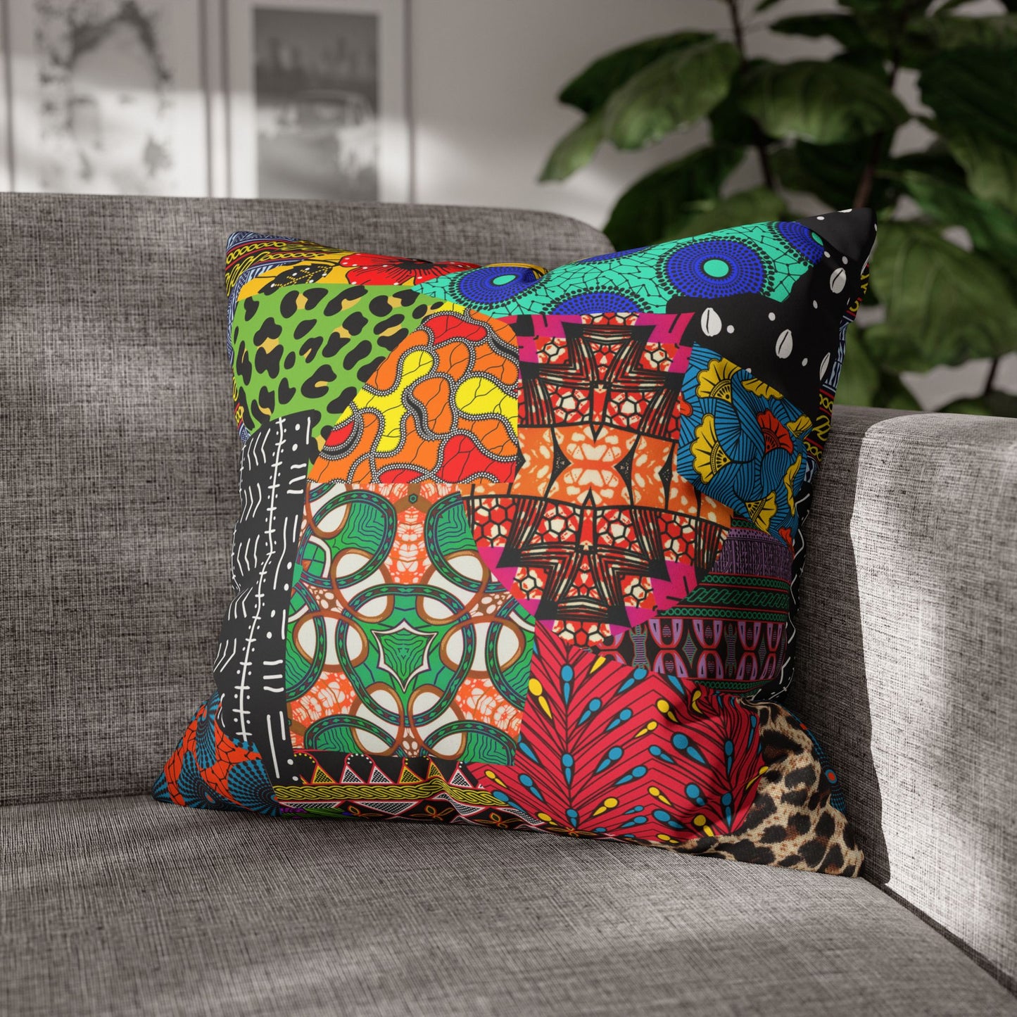 Ankara African Print Pillowcase, Faux Suede Cushion Cover, Home Decor, Throw Pillow, Square Cushion, Living Room Accessories