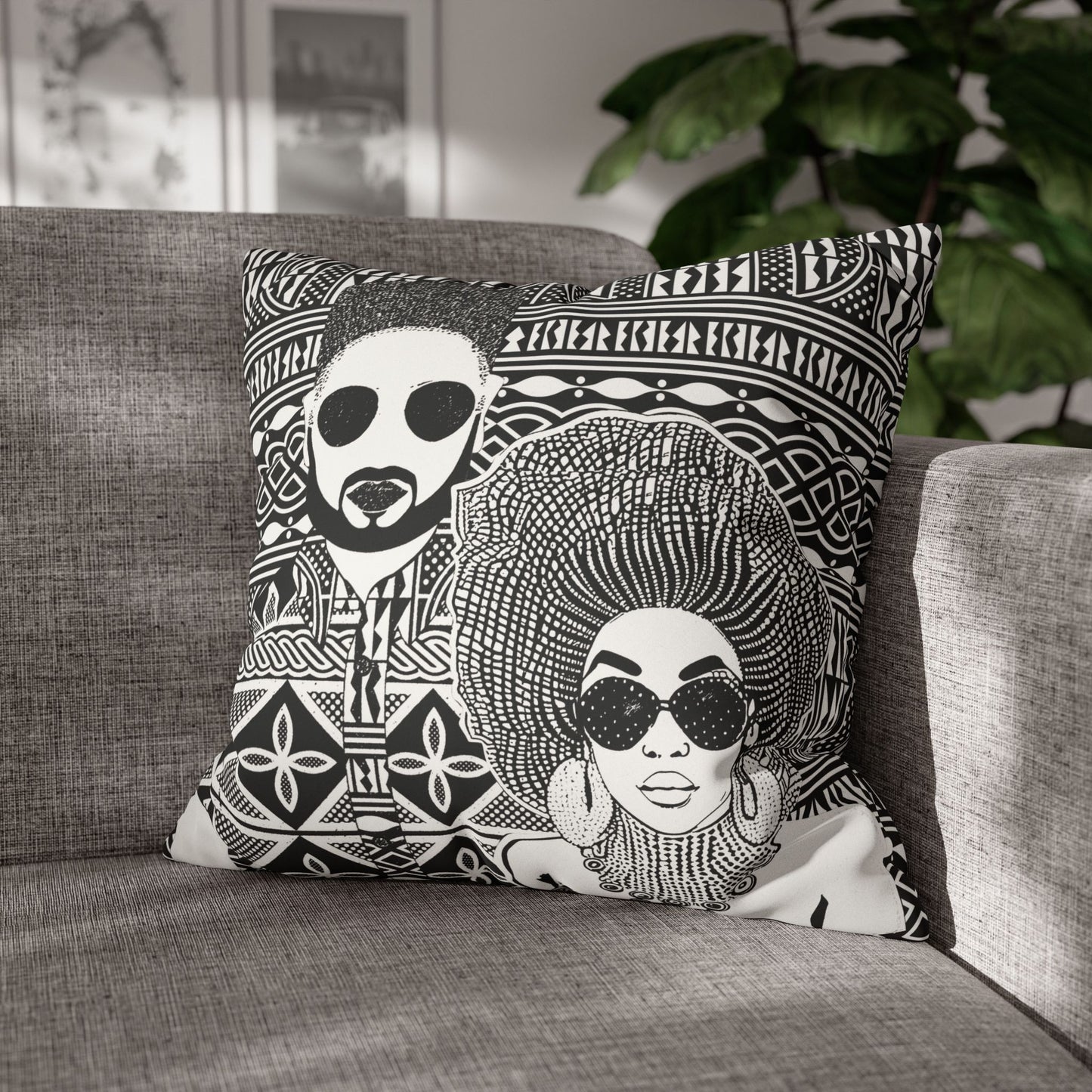 The Moussas(BW) Faux Suede Square Pillow Case