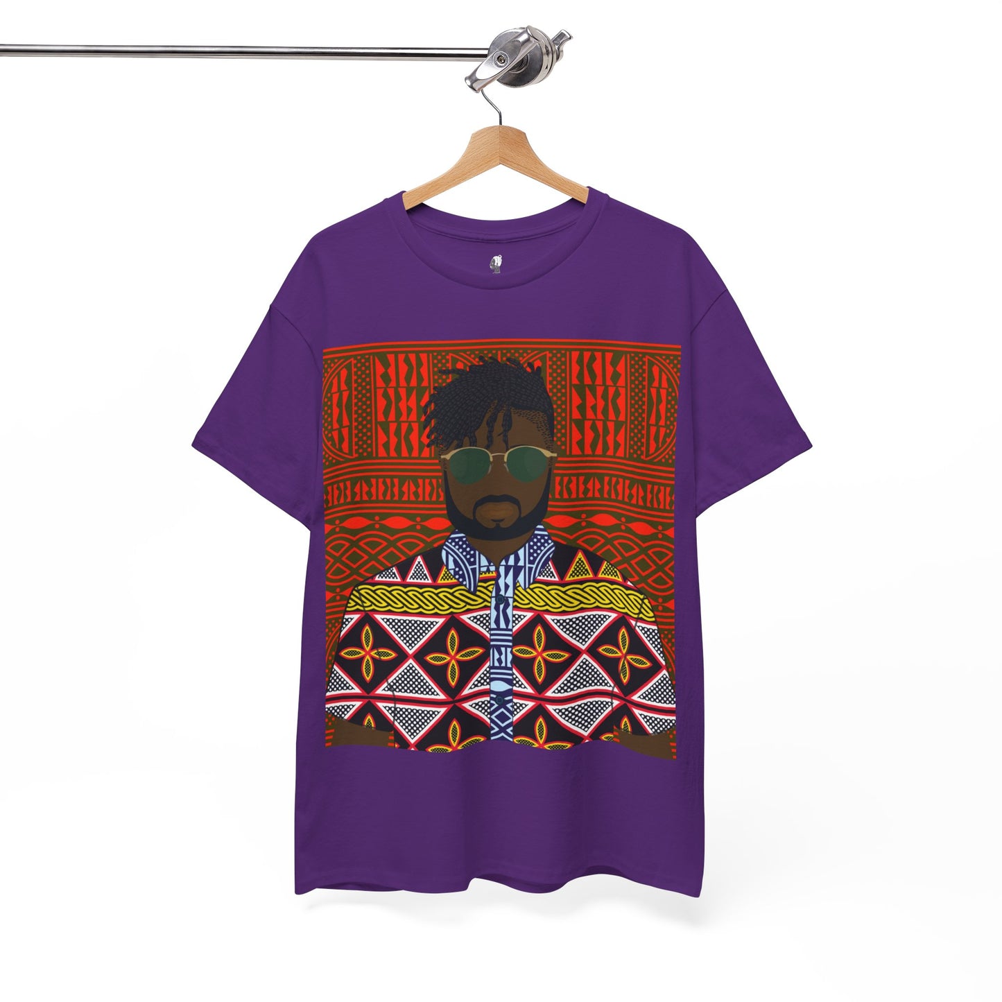 Pascale(Chocolate) in Yellow Toghu on Red Ndop Unisex Heavy Cotton Tee