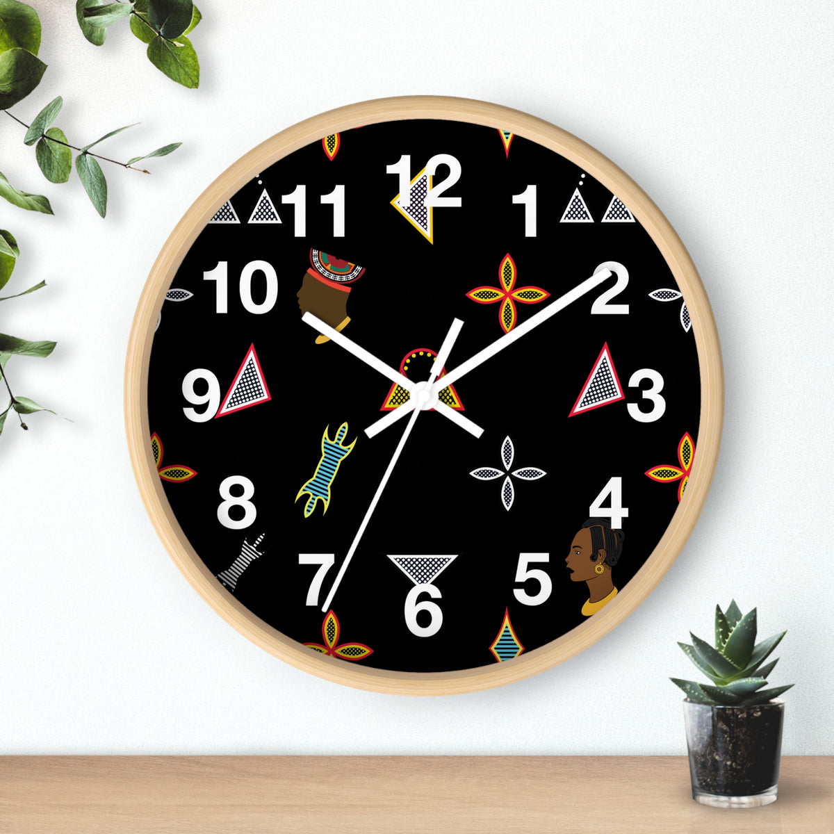 Wood Wall Clock, Toghu Shapes & Faces, 10" x 10",Silent Mechanism