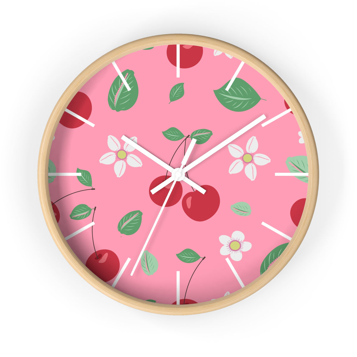 Decorative Wood Wall Clock, Cowries and Cherries 10" x 10"-Silent