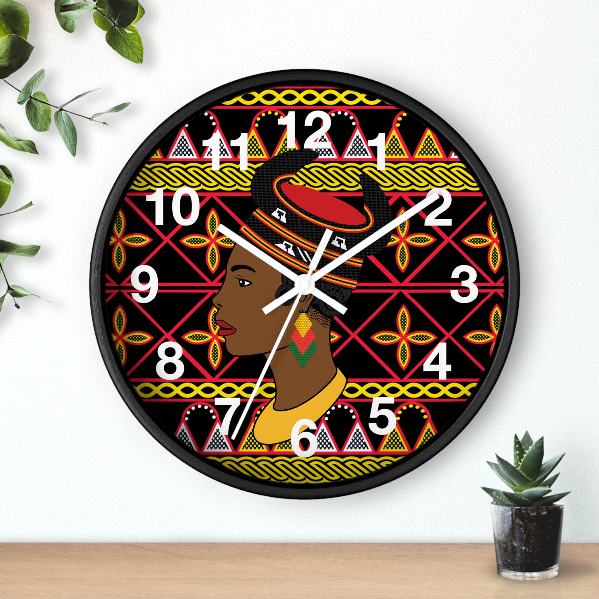 African Woman Wall Clock, Cameroonian Wood Bamenda Hat ToghuDecor