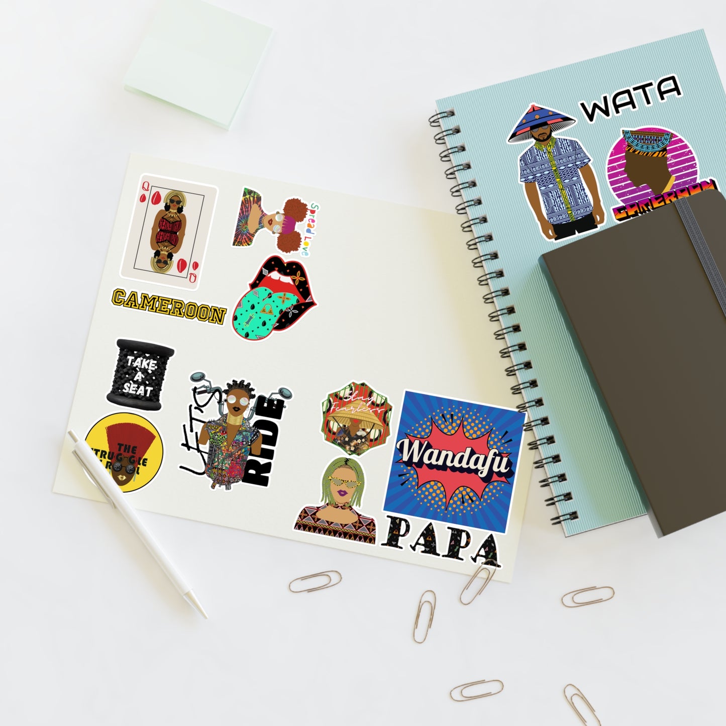 Pili Pili Durable White Vinyl African Sticker Sheets, Water Resistant Stickers for Crafts and Journals, Ideal Creative Gift