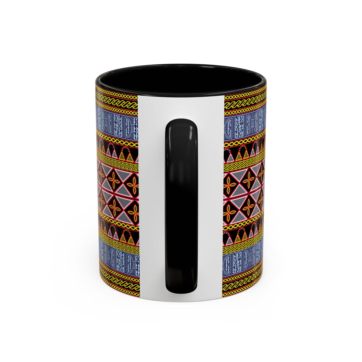 Cameroonian Toghu and Ndop Ceramic Coffee Mug (11, 15oz) in 4 Colors, 2 Sizes, Unique African Print Design