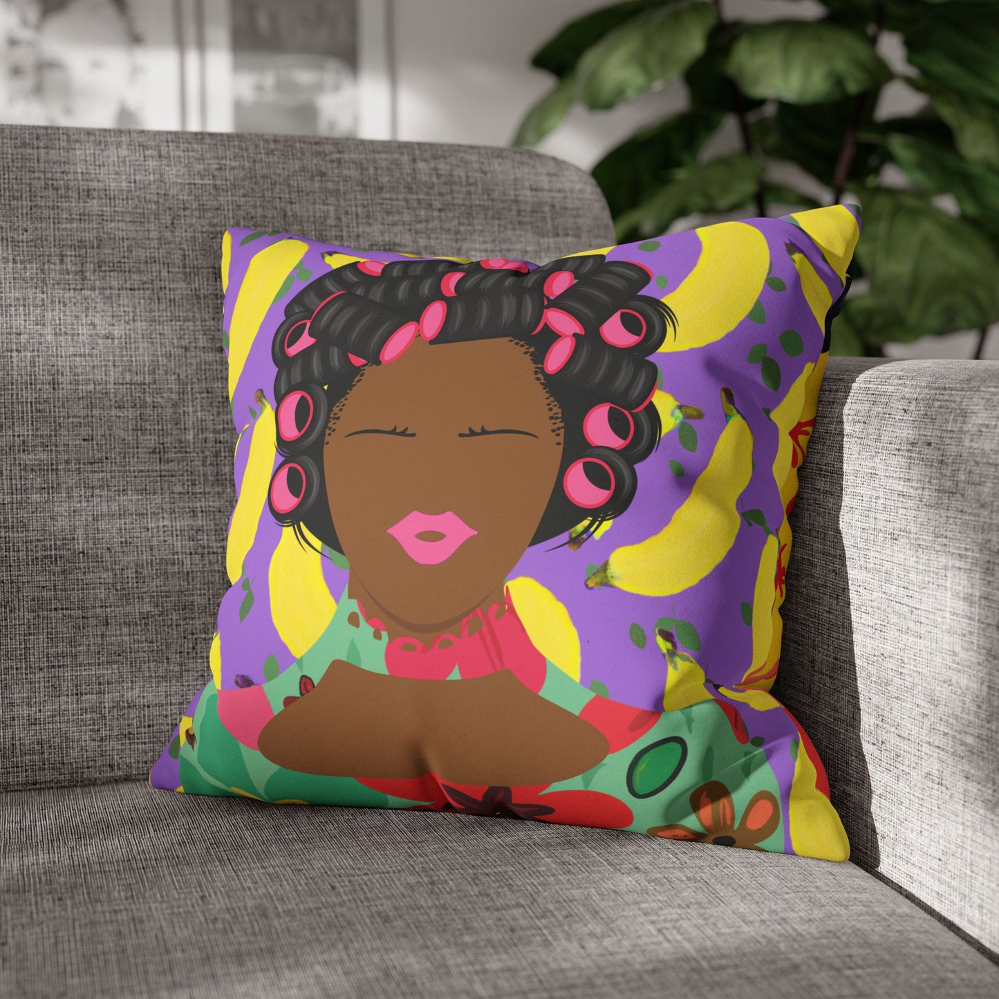 Chantal loves Bananas Two-Sided Faux Suede Square Pillow Case