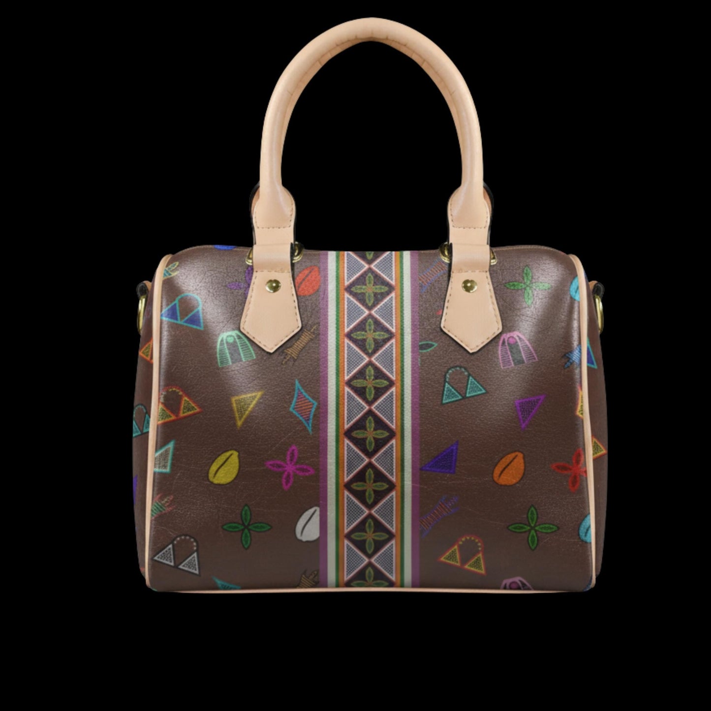 Vegan Leather Brown Boston Bag, Neon Toghu Print or Floral Satchel Handbag
