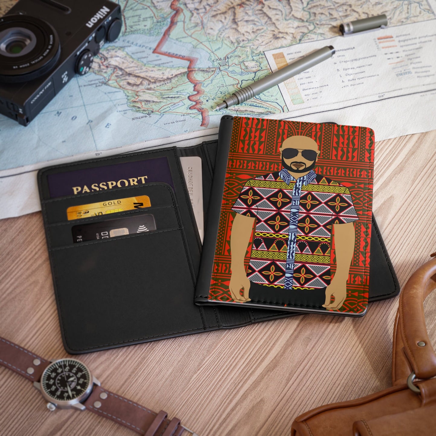 Le Monsieur Sand) in Yellow Toghu - Red Ndop BG - Passport Cover