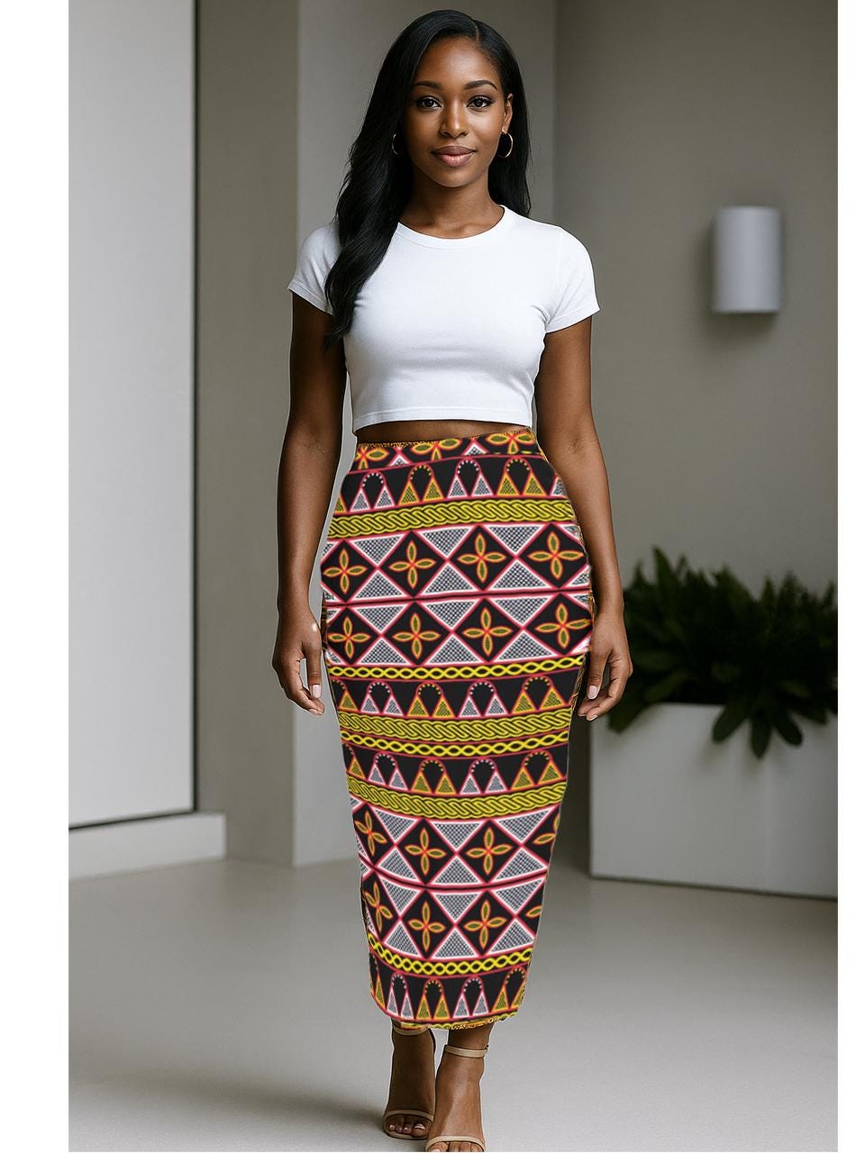 Toghu Print Maxi Skirt: Bold African Fabric, Side Slit Skirt, Ready to Ship