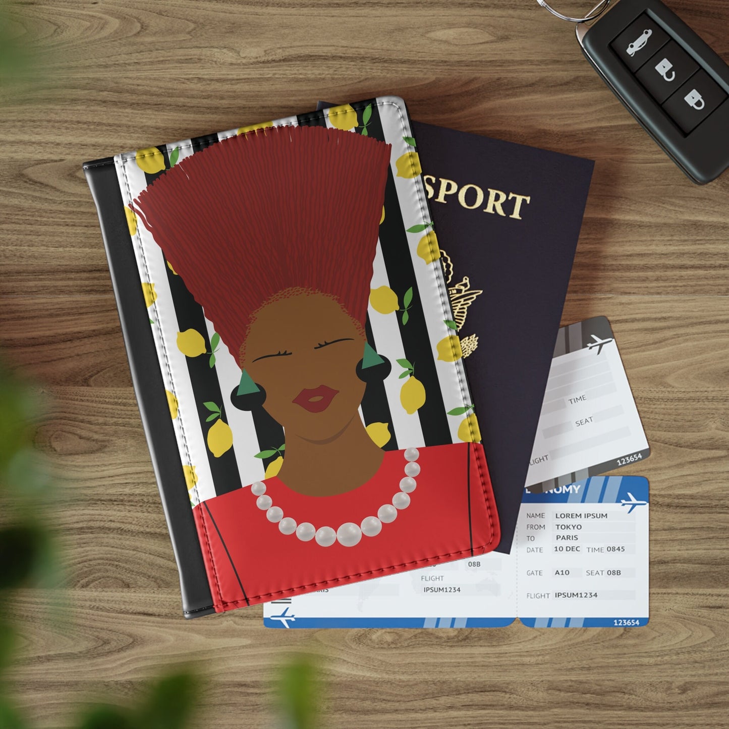 Nef with Red Hair on Lemon Stripes - Passport Cover