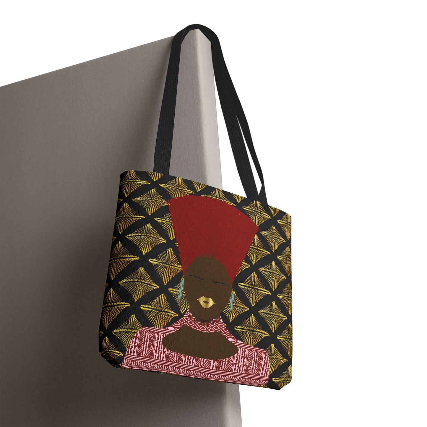Afrocentric Queen Nef Two Sided Canvas Tote Bag, Gold Goals