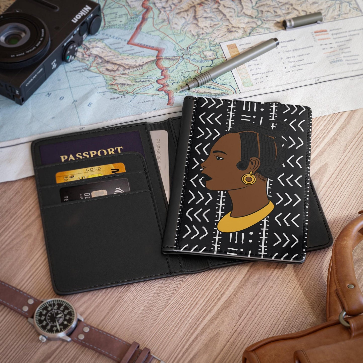 Lady Kongossa on Black Mudcloth - Passport Cover