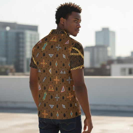 Mens Toghu African Print Button-Up Shirt: Deep Brown Zebra