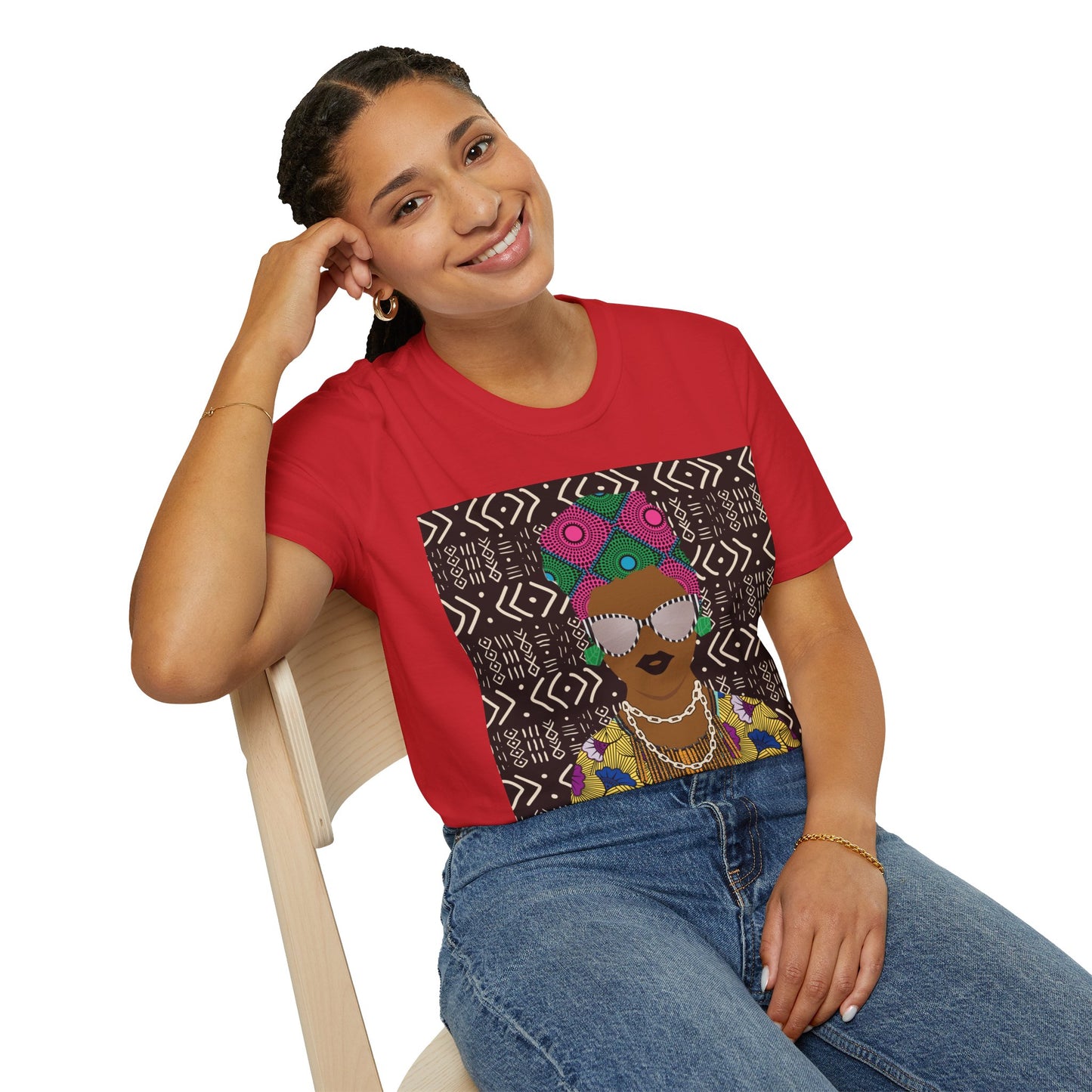 Sabi - Floral on Mudcloth Unisex Softstyle T-Shirt