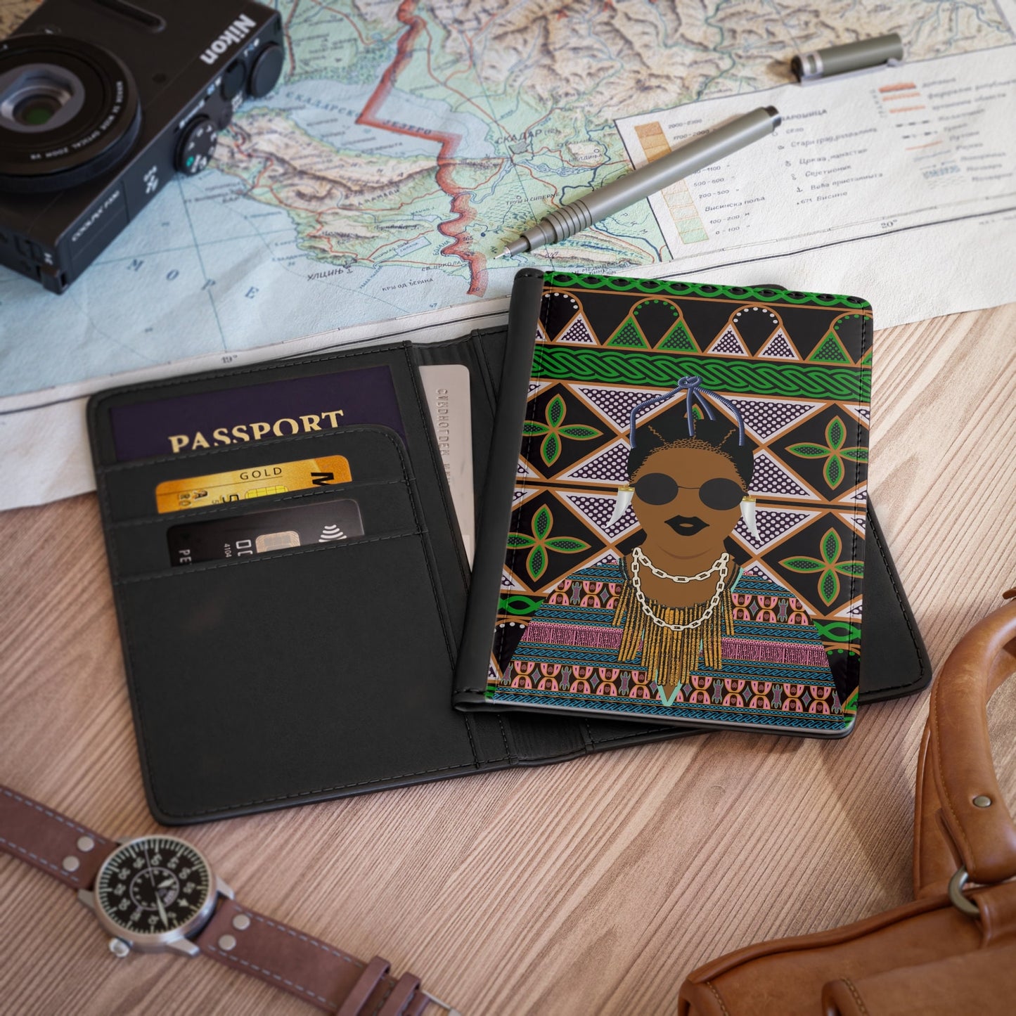 Manyi in Pink Toghu - Green Triangle Toghu Passport Cover