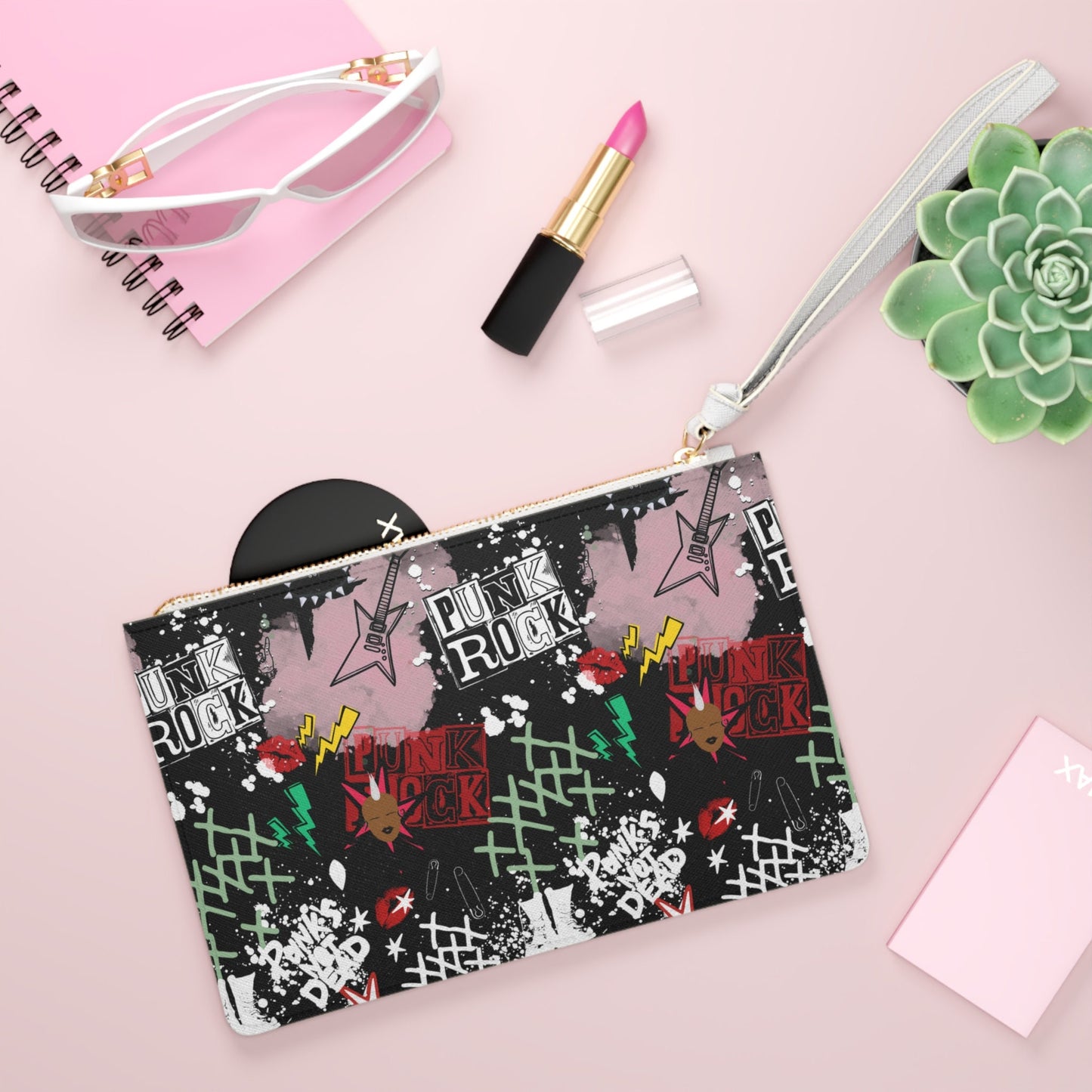 Punk Rock Vegan Leather Clutch Bag: Edgy Wristlet Purse