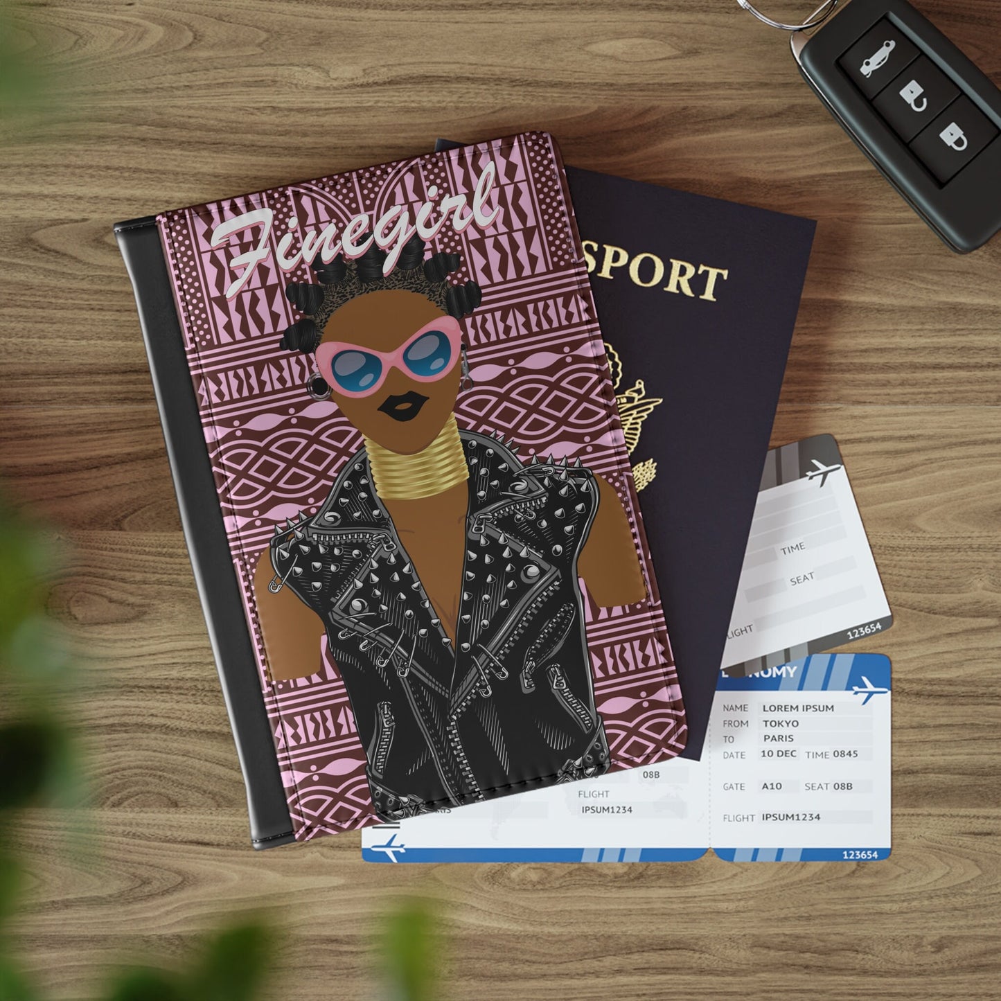 Finegirl - Bigidi Hair and Motorcycle Jacket - Pink Ndop - Passport Cover