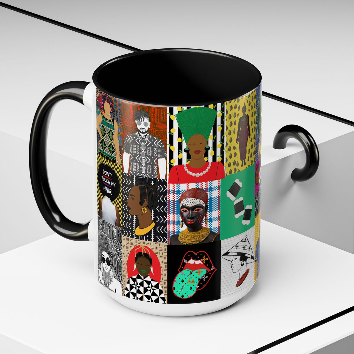 African Pipo Accent Coffee Mug - 11oz, 15oz, 4 Colors, 2 Sizes, Unique Ethnic Design, Kitchenware, Tea Cup, Home Decor, Drinkware
