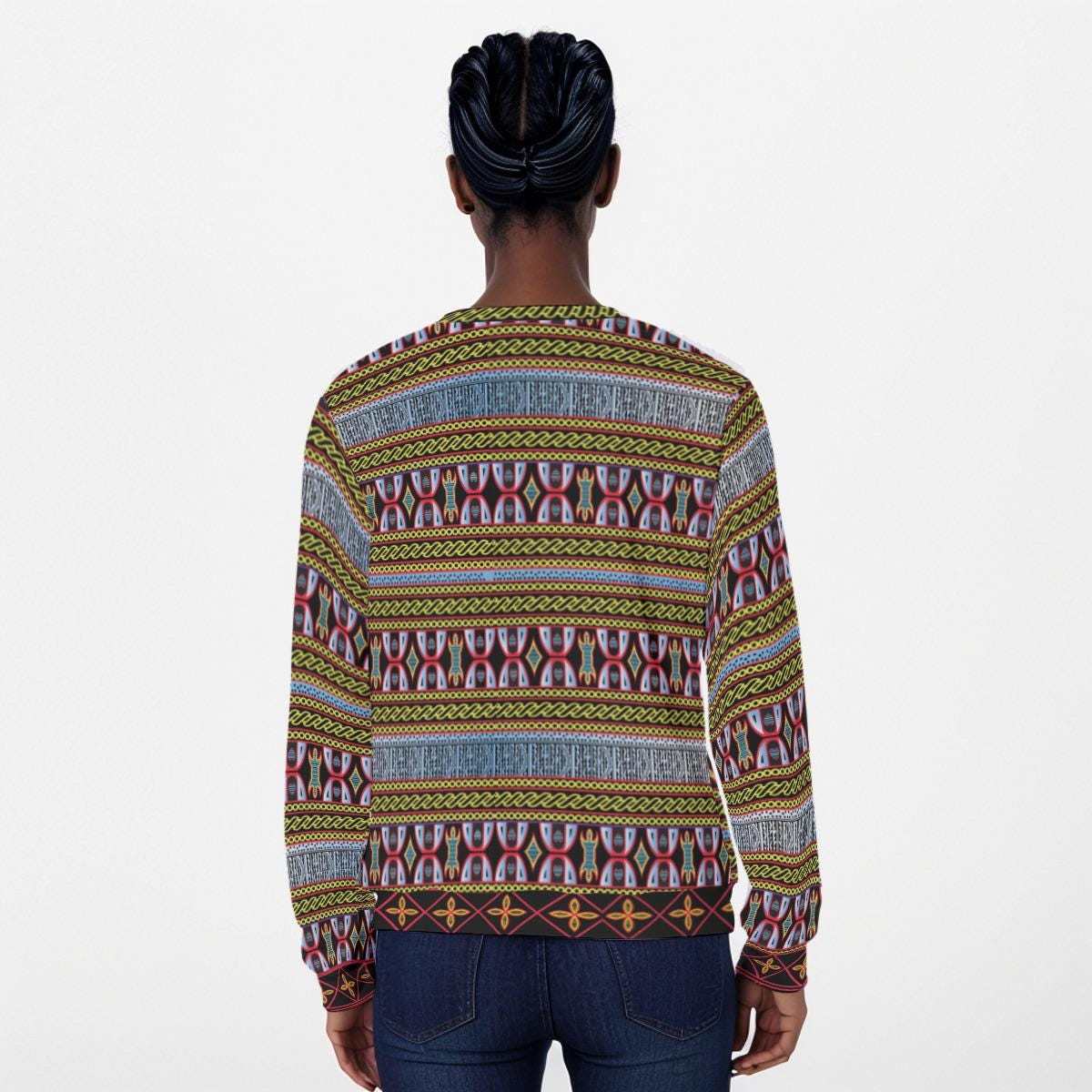 Fulani Blues Print Sweatshirt: Cameroon Ndop Toghu Design