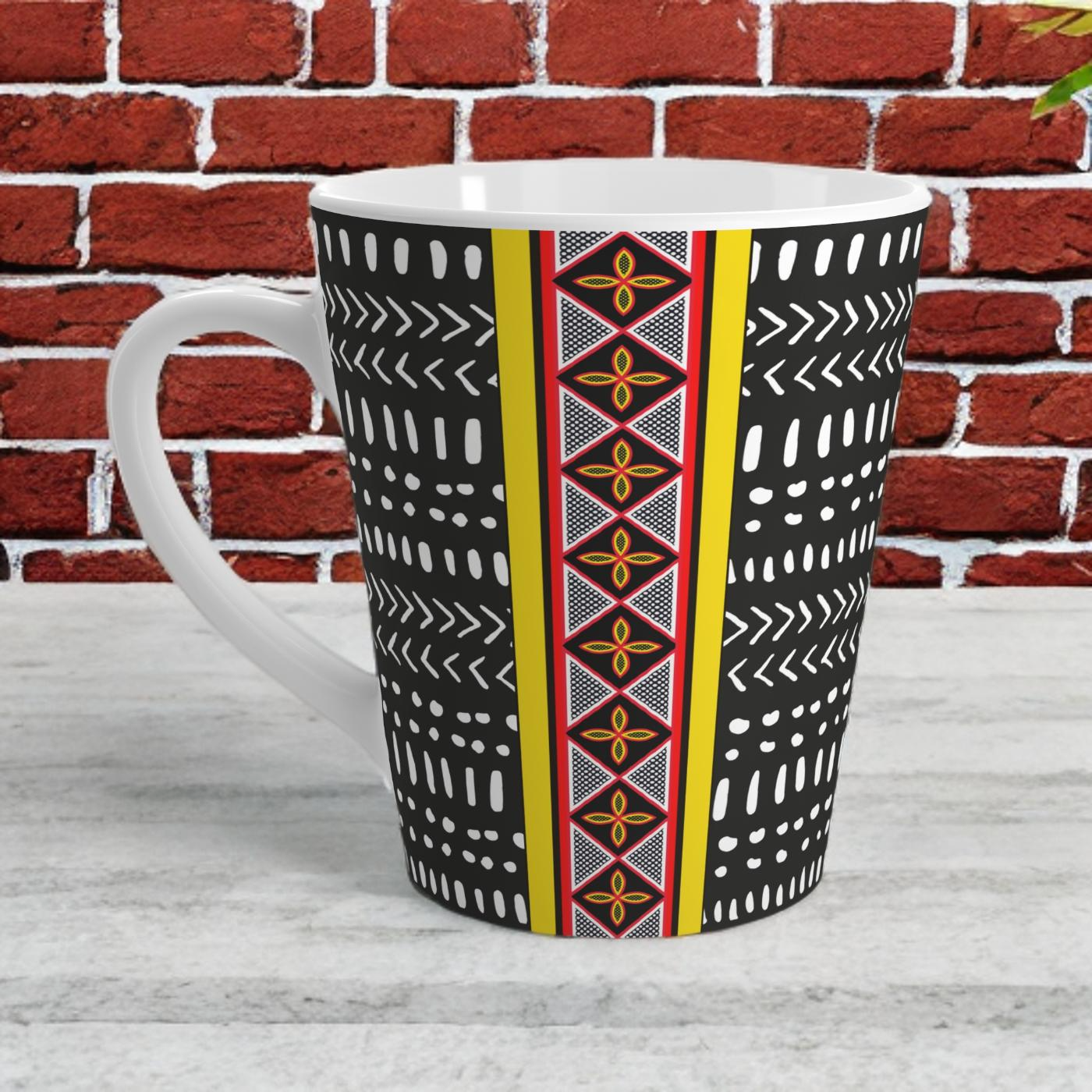 Mudcloth Toghu Stripe Latte Mug, African Design Coffee Cup, Ethnic Inspired Tea Mug, Tribal Pattern Cocoa Mug