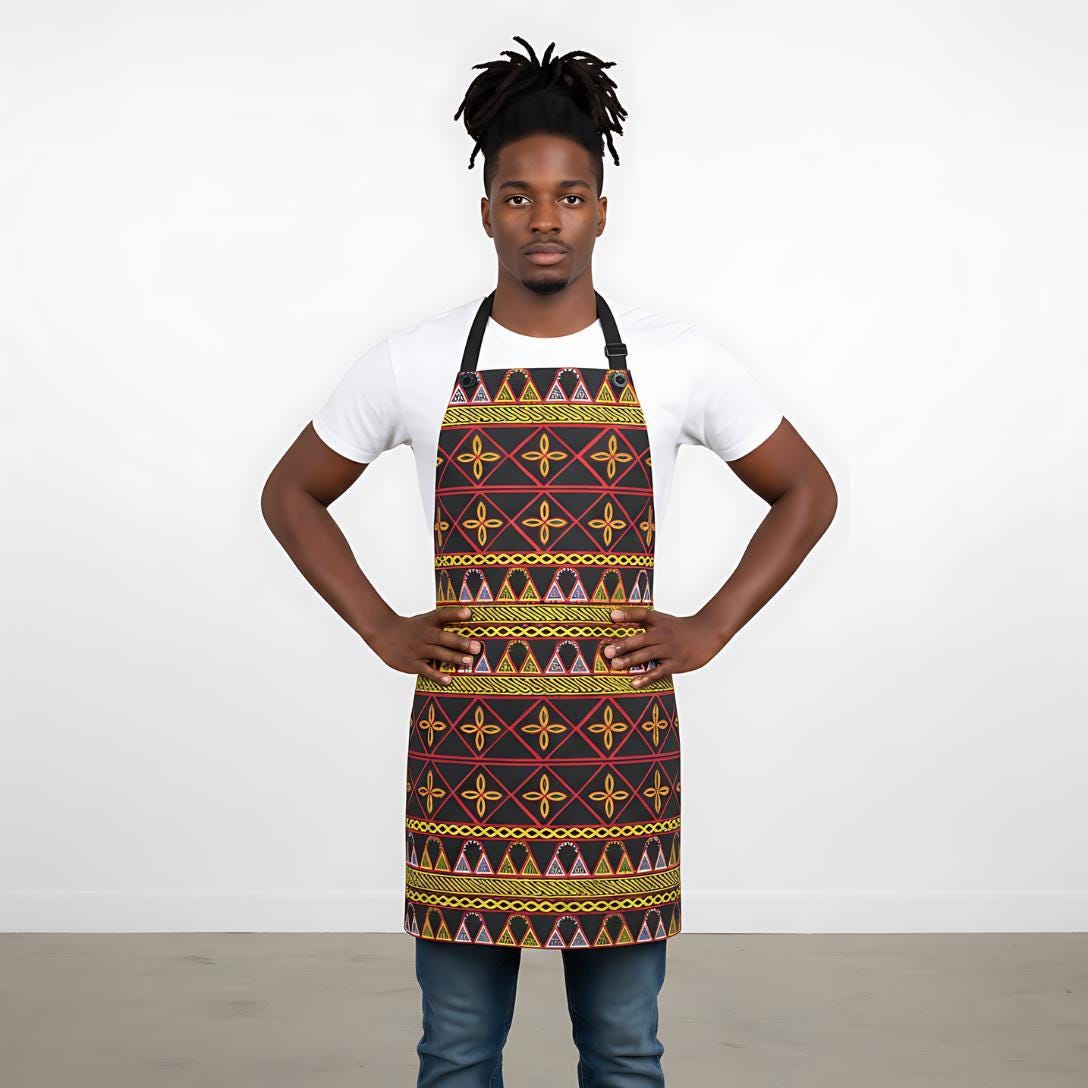 Toghu Print Kitchen Apron - Retro Chef Style, Cooking Gift