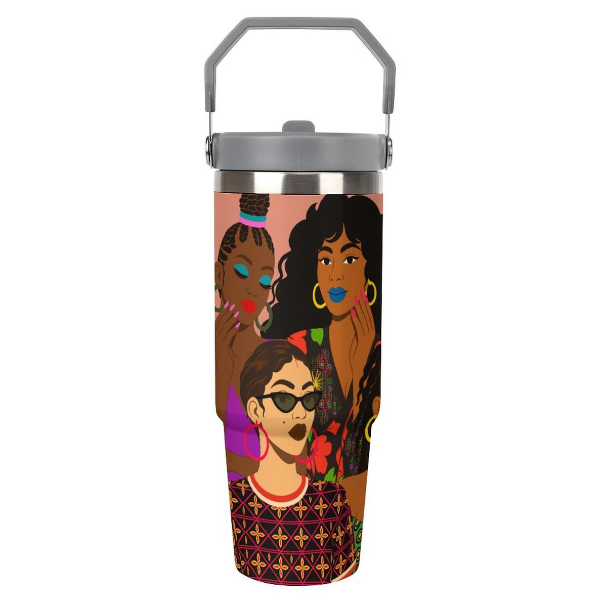 Black Girl Magic Collage, African-Inspired Black Women Art Tumbler with Top Handle (30oz)