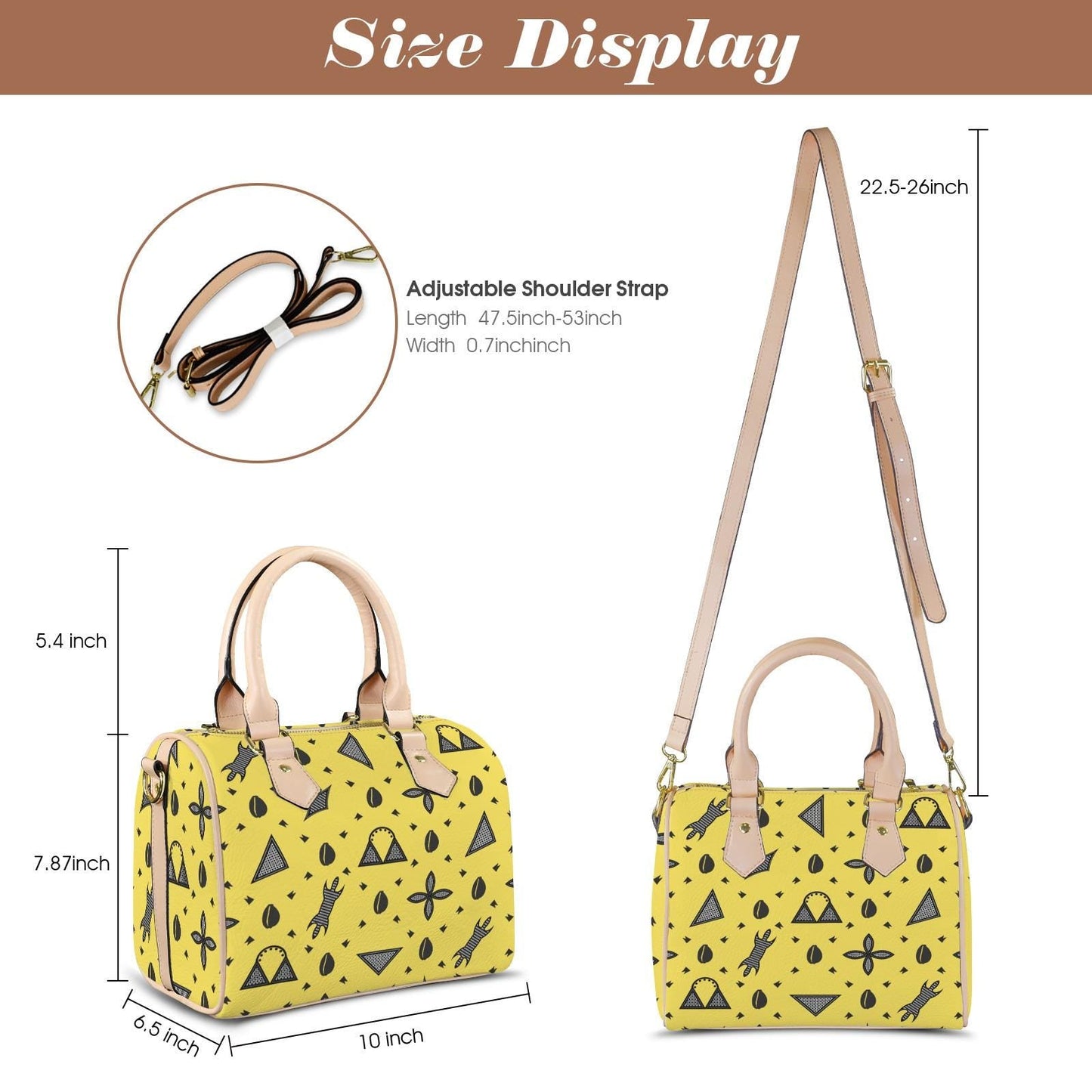 Yellow Vegan Leather Satchel Handbag, Black or Khaki