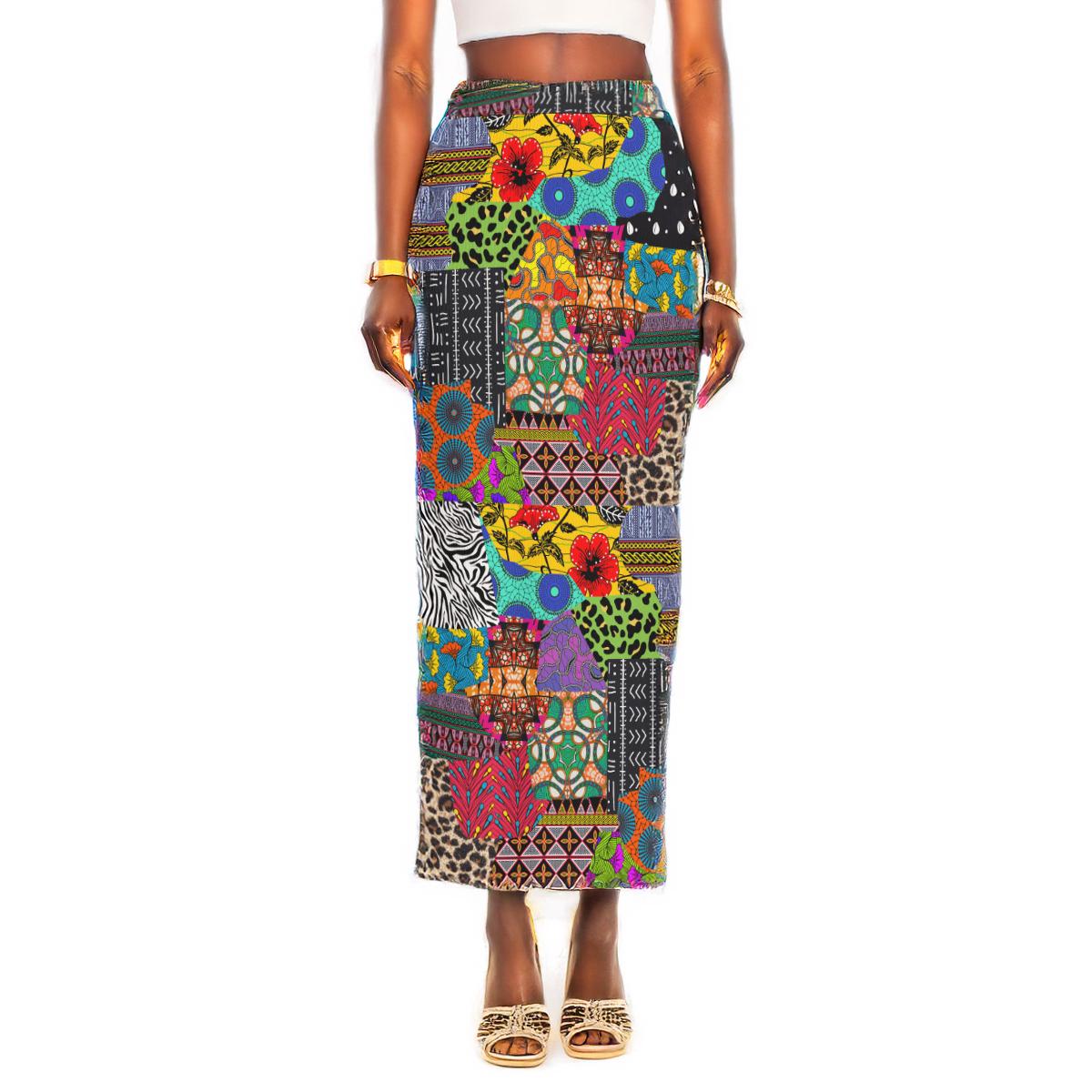 Ankara Maxi Skirt: Bold African Print, Long Side Slit, Stretchy Fabric, Ready to Ship