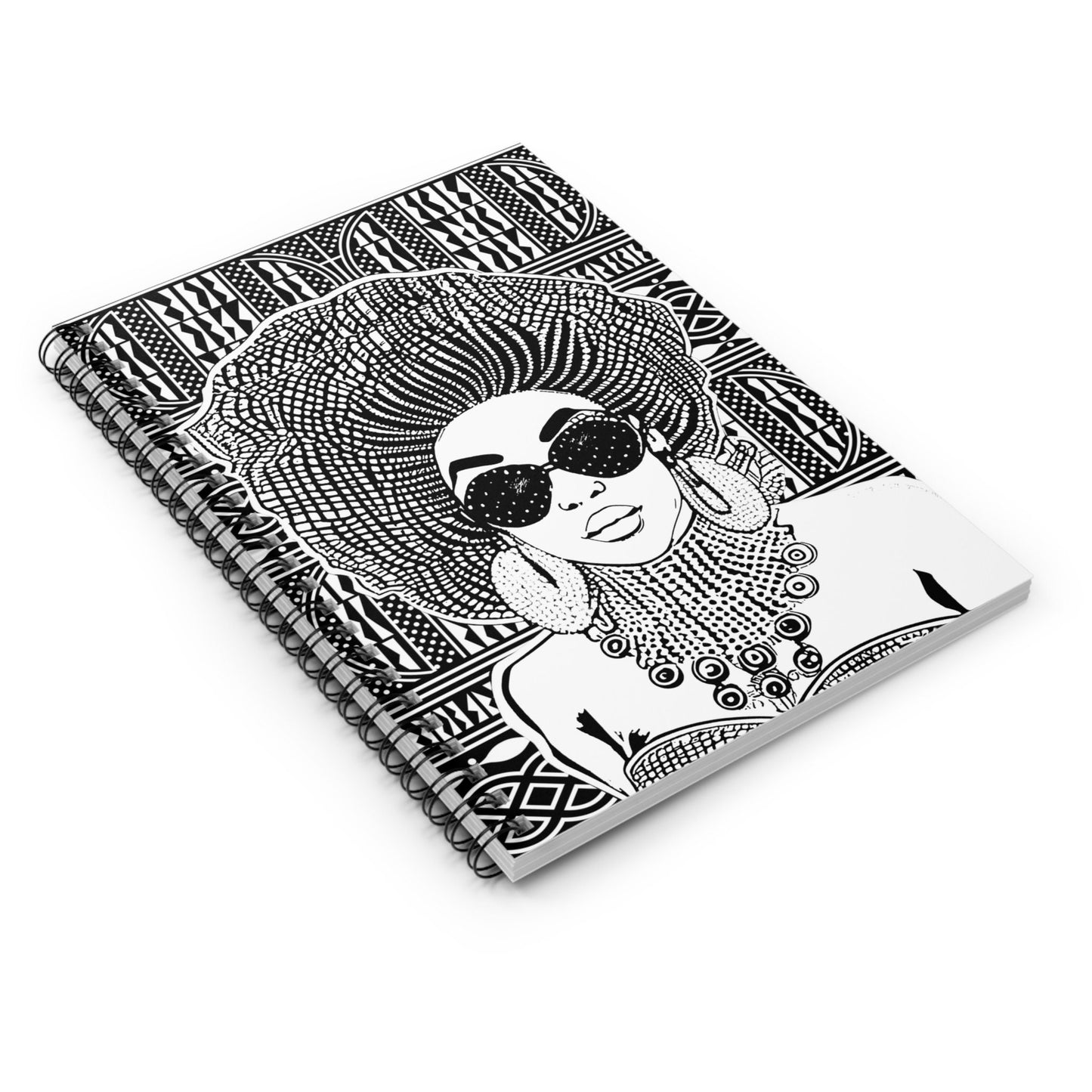 Madame Headtie(BW) - BW Ndop backdrop Spiral Notebook, Front Cover Print - Ruled Lines