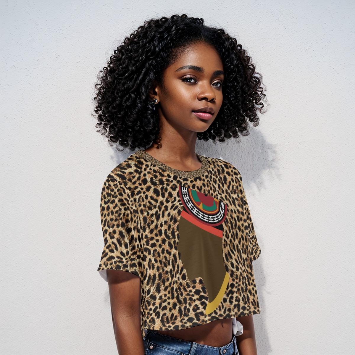 Bamenda Man on Leopard Ndop African Print Crop Top