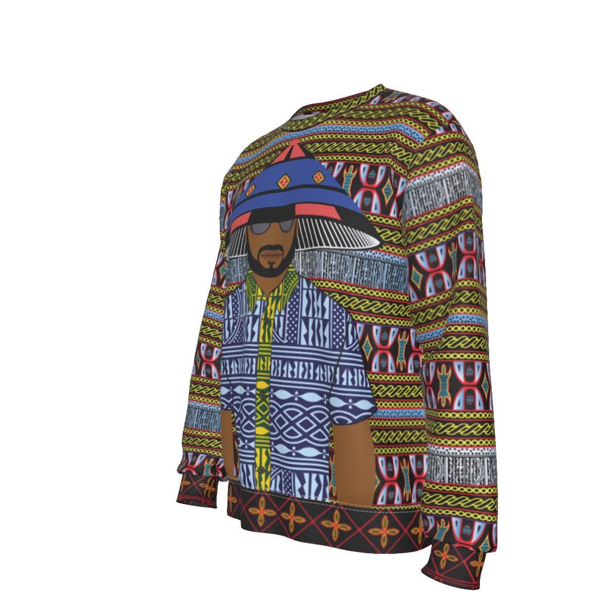 Fulani Blues Print Sweatshirt: Cameroon Ndop Toghu Design