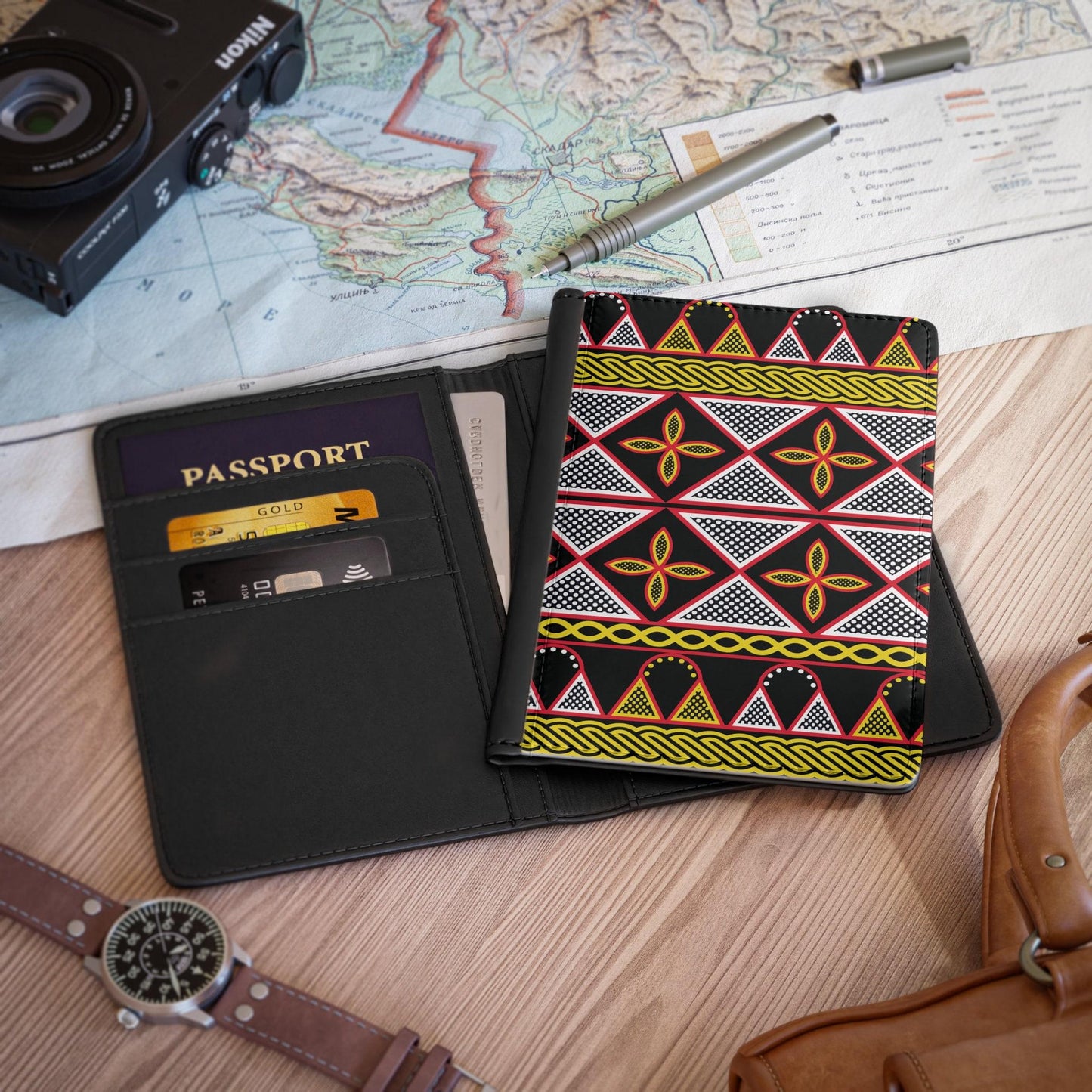 Yellow Toghu Passport Cover: Faux Leather Travel Wallet