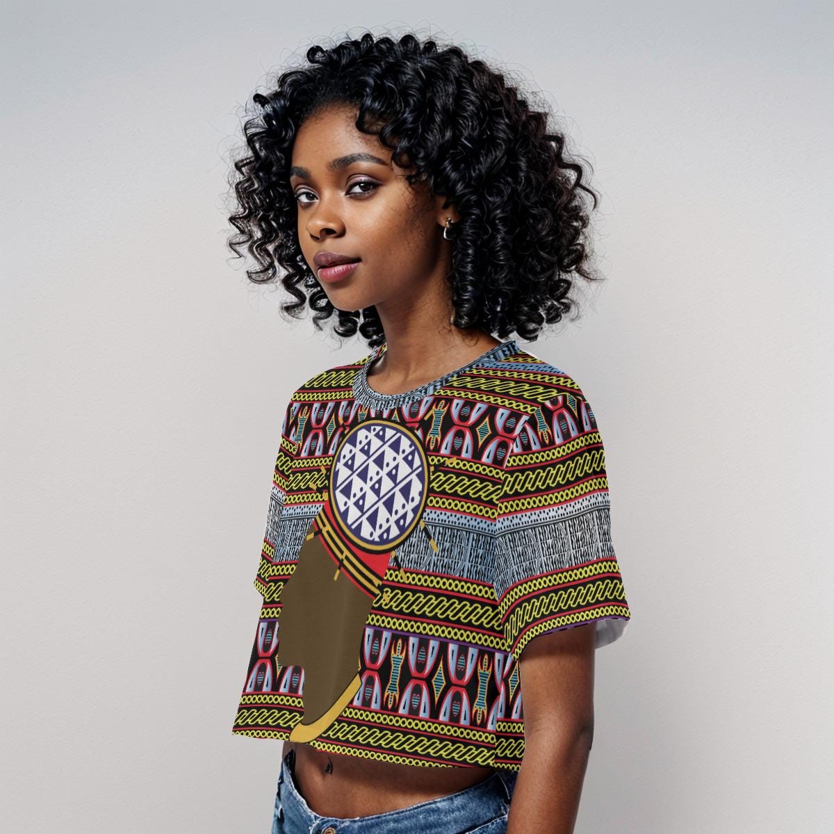 Spiky Man Hat on Ndop Print Crop Top
