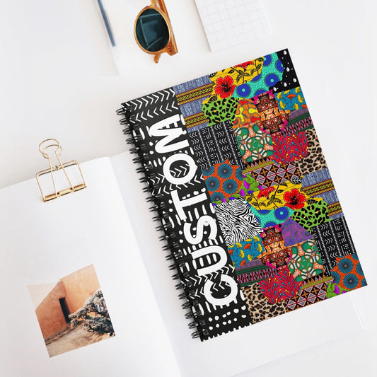 Custom Personalized African Ankara and Mudcloth Design - Front Cover Spiral Notebook - Ruled Li