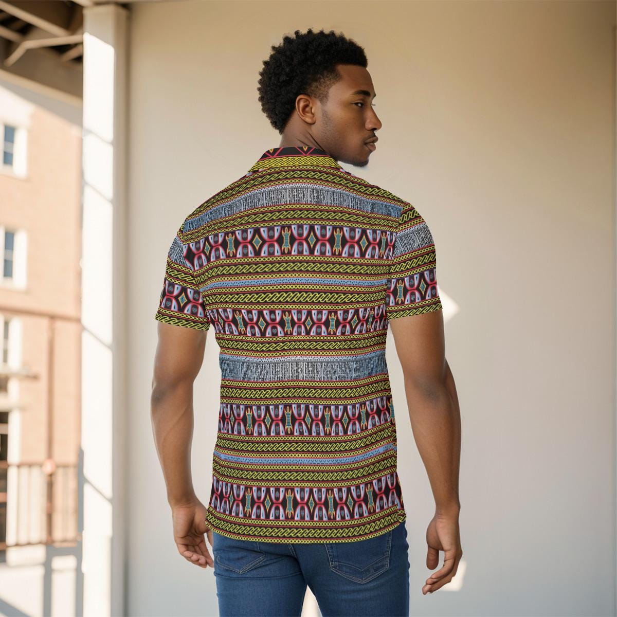 Ndop Toghu Print Men's Button-Up Shirt: Cameroonian African Pattern