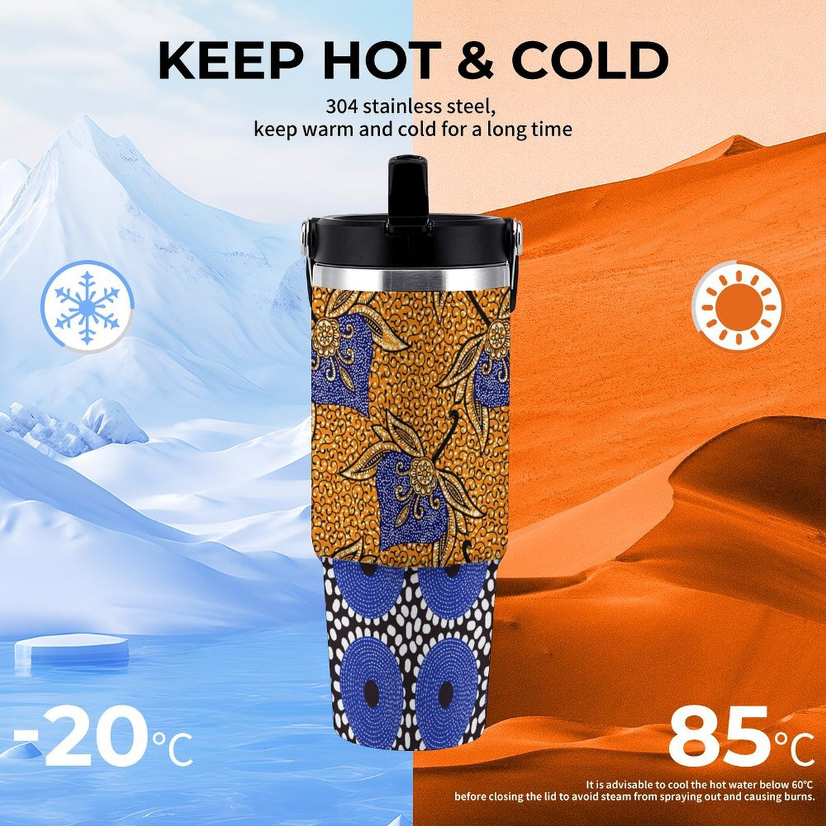 Ankara brown and blue circles 30oz Travel Tumbler Stainless Steel