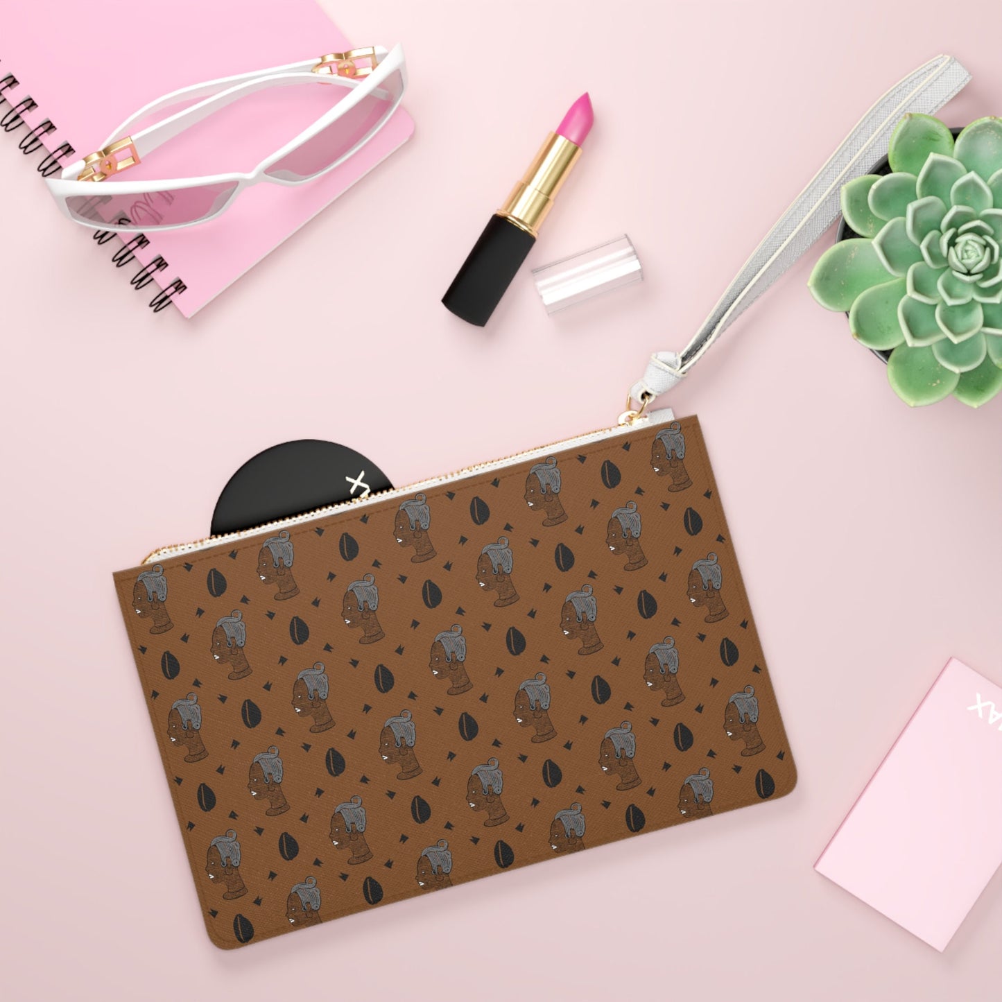 Brown Cowrie Wristlet Clutch Bag Haus of Kongossa , Elegant Evening Accessory, Stylish Birthday Gift