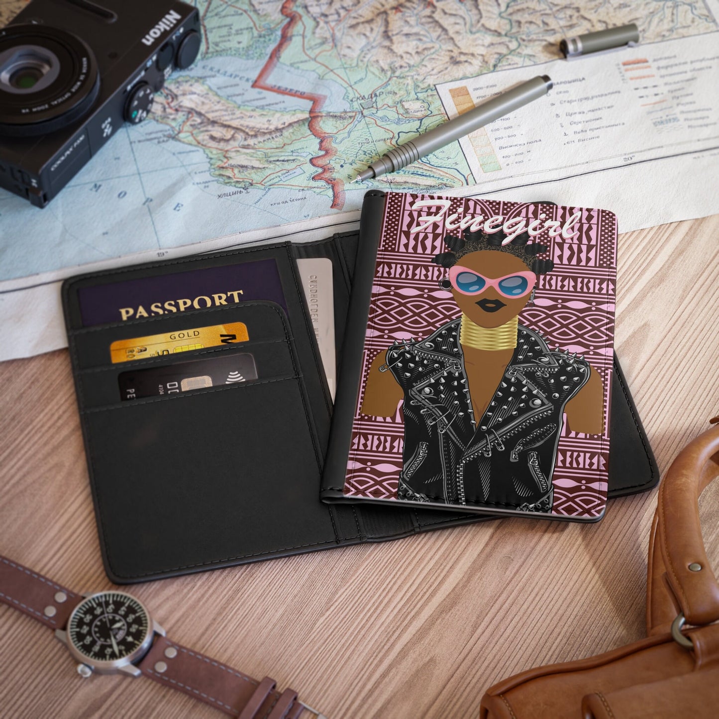 Finegirl - Bigidi Hair and Motorcycle Jacket - Pink Ndop - Passport Cover