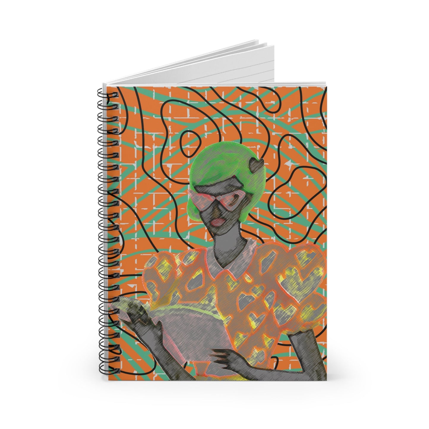 Lochwak Reads on La Lineas Abstract Orange Spiral Notebook, Front Cover Print - Ruled Lines