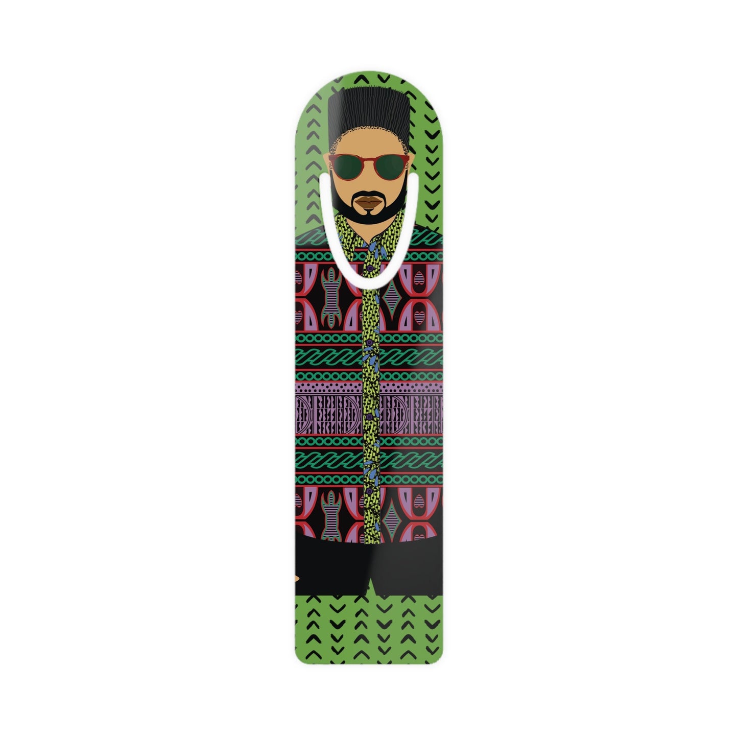 Phillipe Bookmark: Purple Toghu on Green Mudcloth  for Book Lovers
