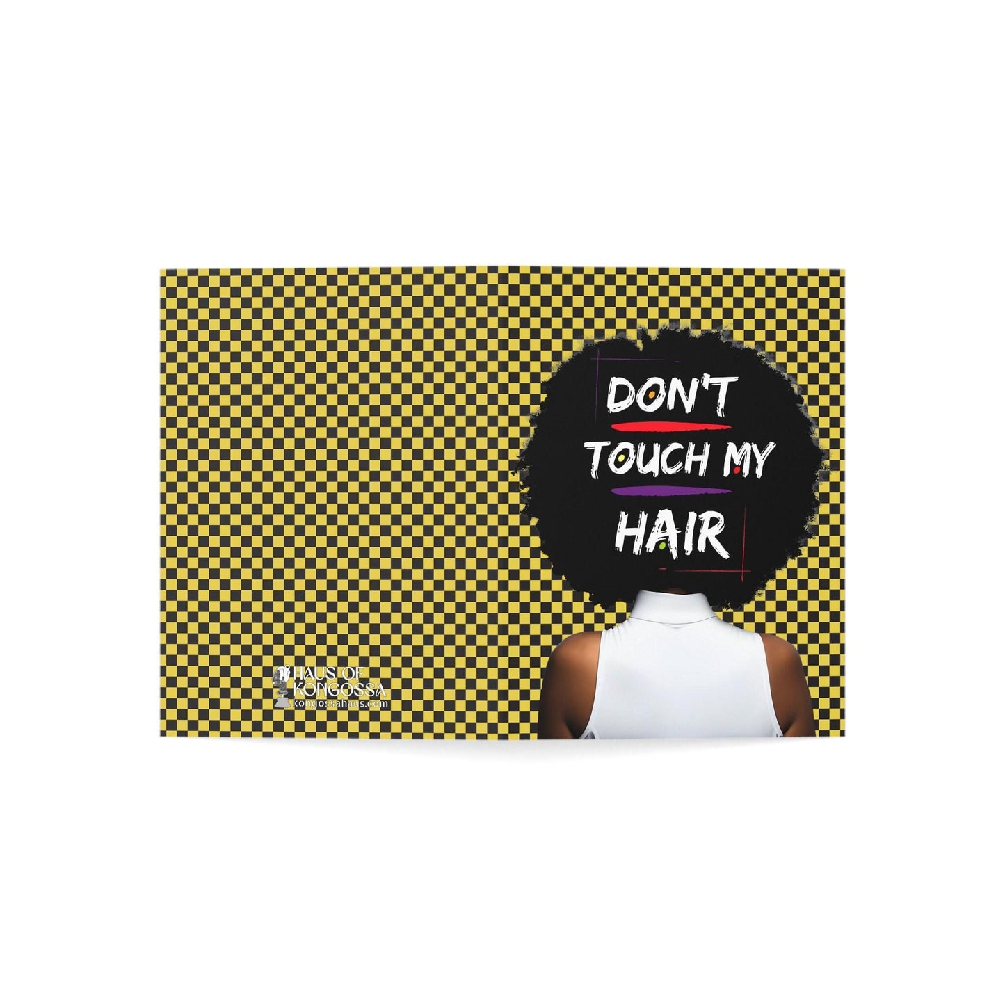 Don't Touch My Hair on Yellow Checkers - African Greeting Cards (1, 10pcs)