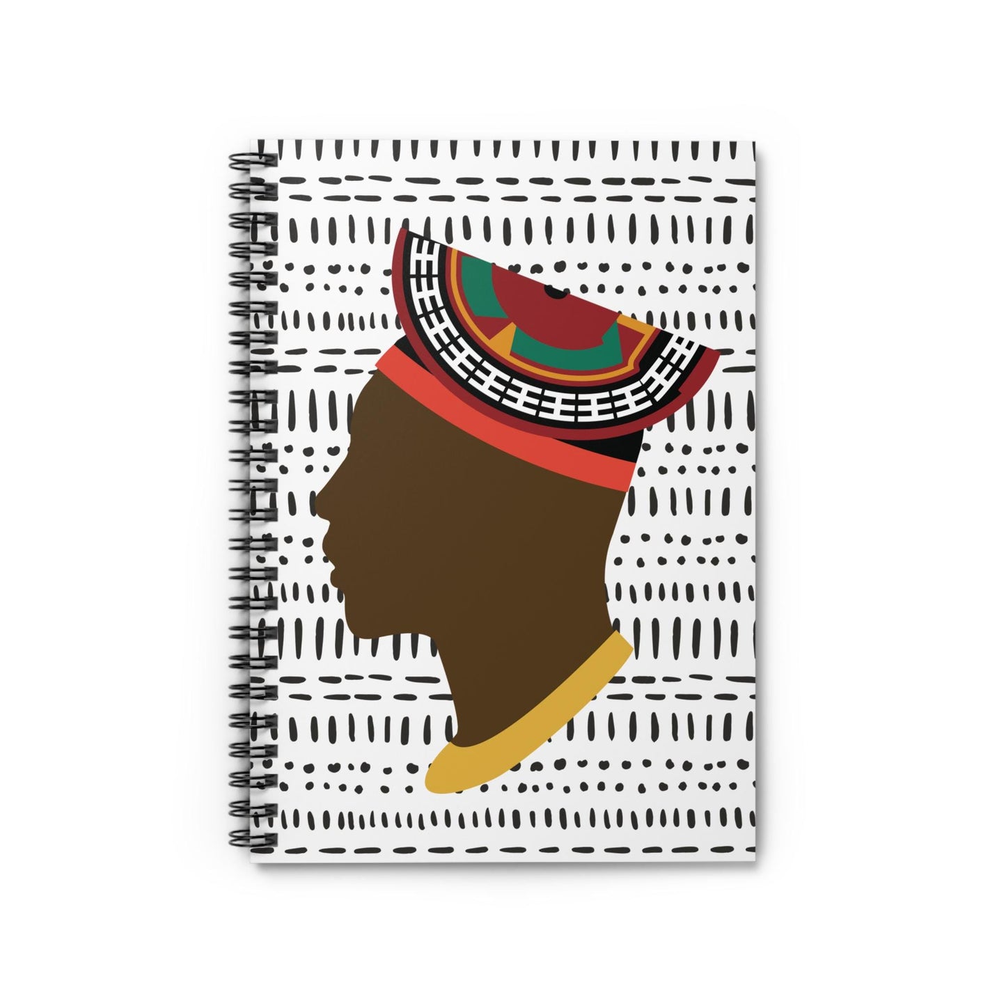Man in Bamenda Hat on White Mudcloth - Front Cover Print - Spiral Notebook - Ruled Line