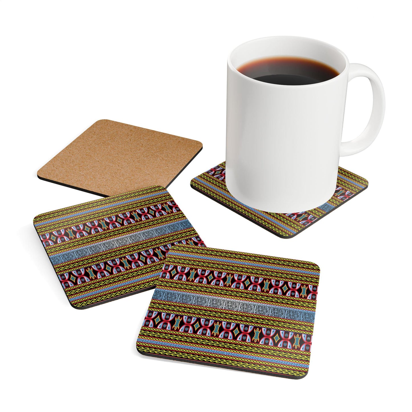 African Print Coasters, Corkwood Coaster Sets, Glossy MDF Set, 3 Designs Available,  Perfect Gift for Mother's Day