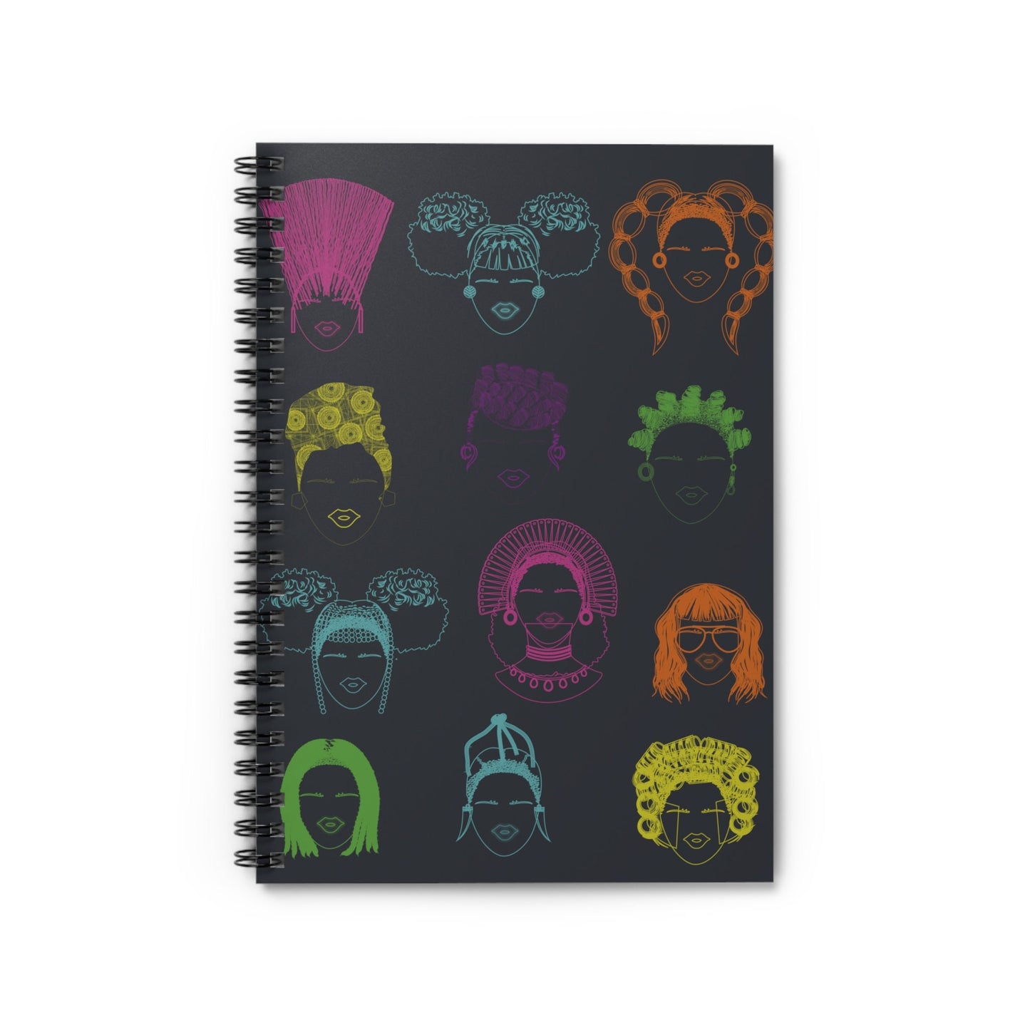 Neon Girls on Chalkboard Spiral Notebook, Front Cover Print - Ruled Lines