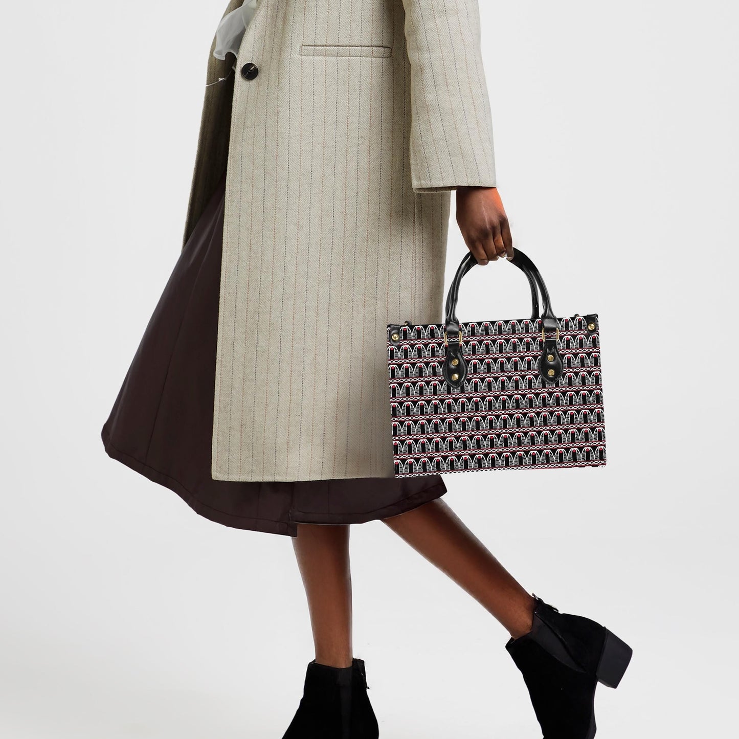 African Print Vegan Leather Tote Bag: Toghu and Ndop & BW Bells Design