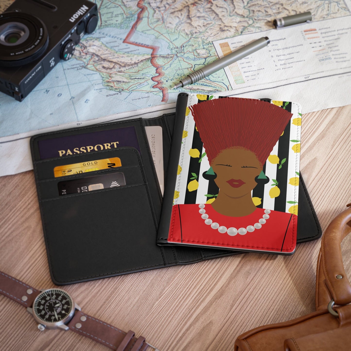 Nef with Red Hair on Lemon Stripes - Passport Cover